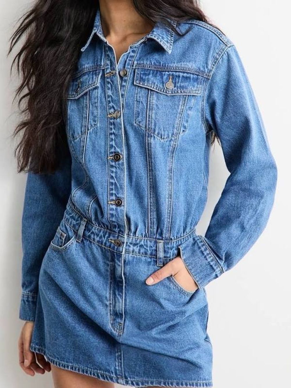 Classic Blue Women's Denim Button Down Dress